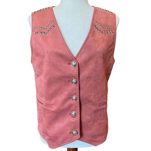MOTF Jackets & Blazers - MOTF Embellished Western Mauve Silver Vest Medium Faux Suede Festival Southwest